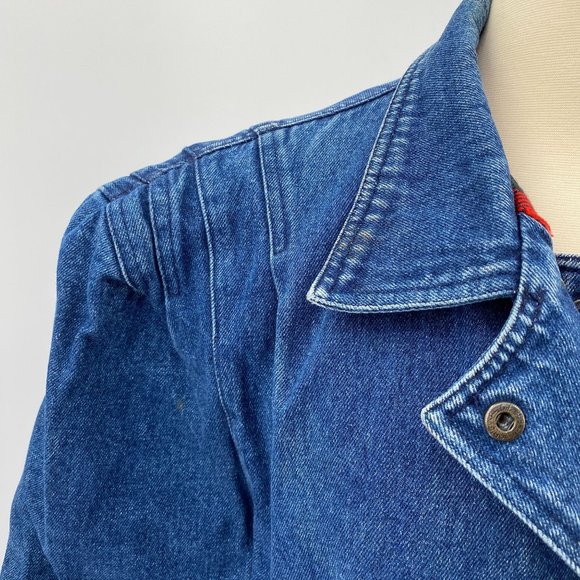 Vintage Bramble Lane Denim bomber jacket size medium plaid lining cotton - Picture 5 of 11